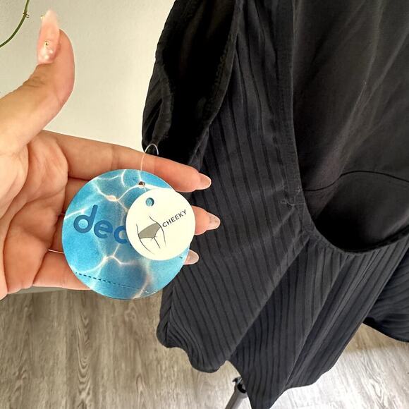 NWT Decree Black Ribbed One Piece Swimsuit Women XL Cheeky - Picture 5 of 7